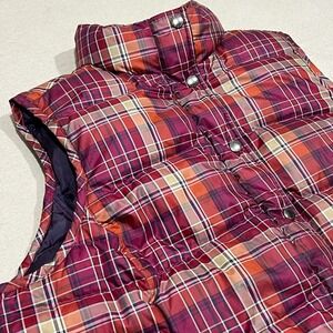 Lands End Women's Plaid Quilted Down (80%) Vest Puffer Gilet Purple Red XL P 18